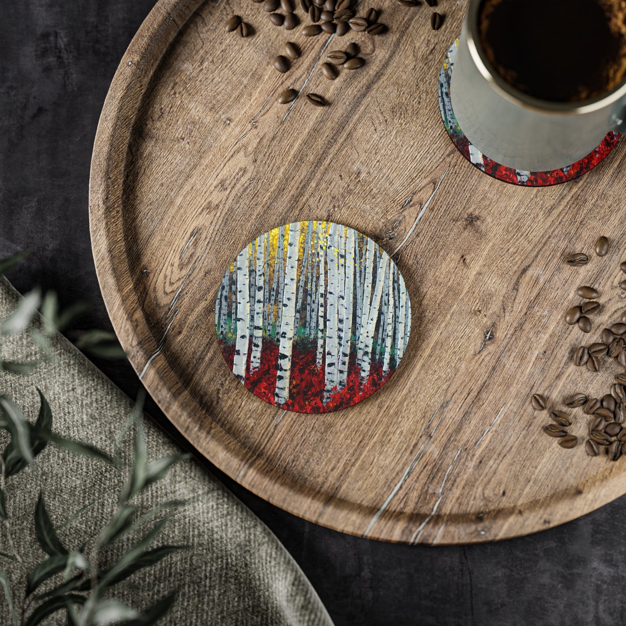 Crimson Aspens Cork Back Coaster