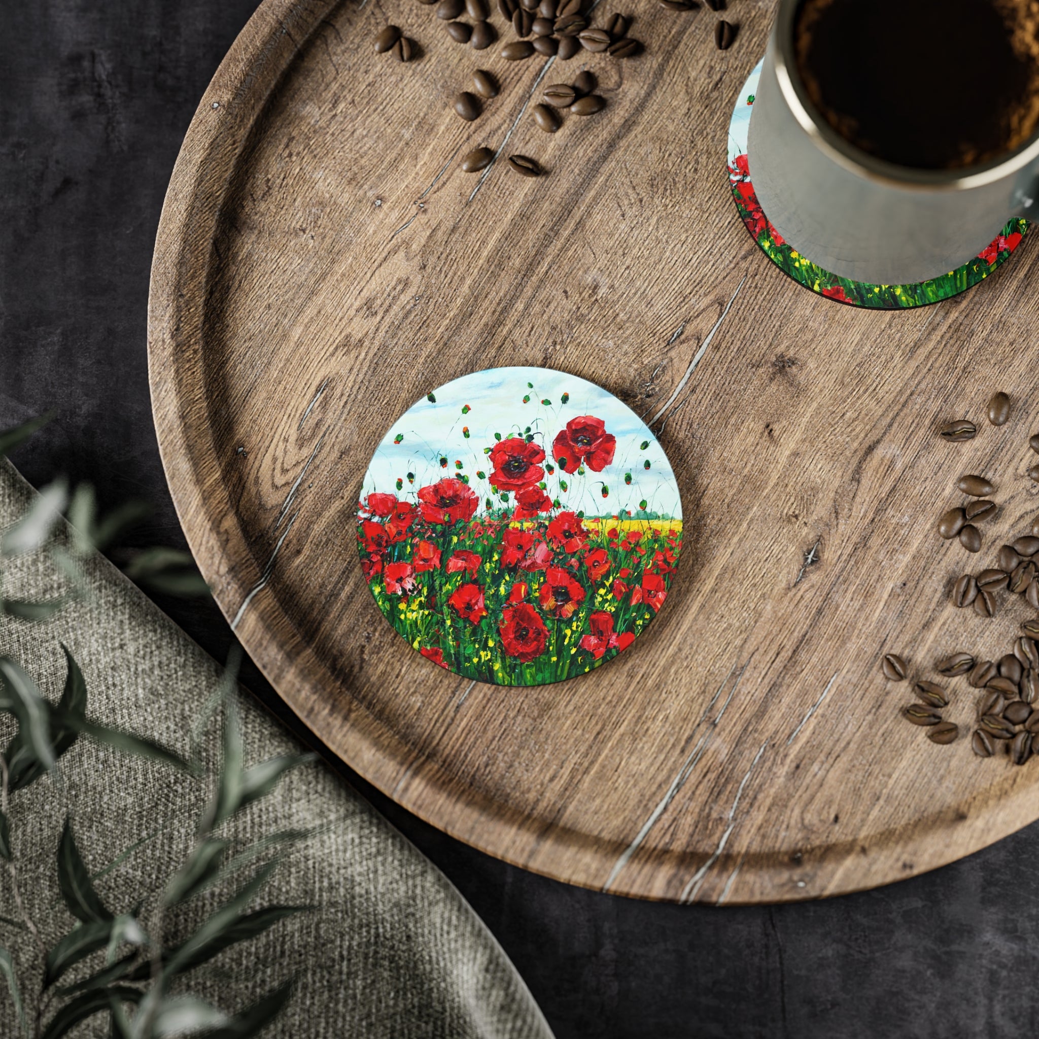 Poppy Happiness Cork Back Coaster