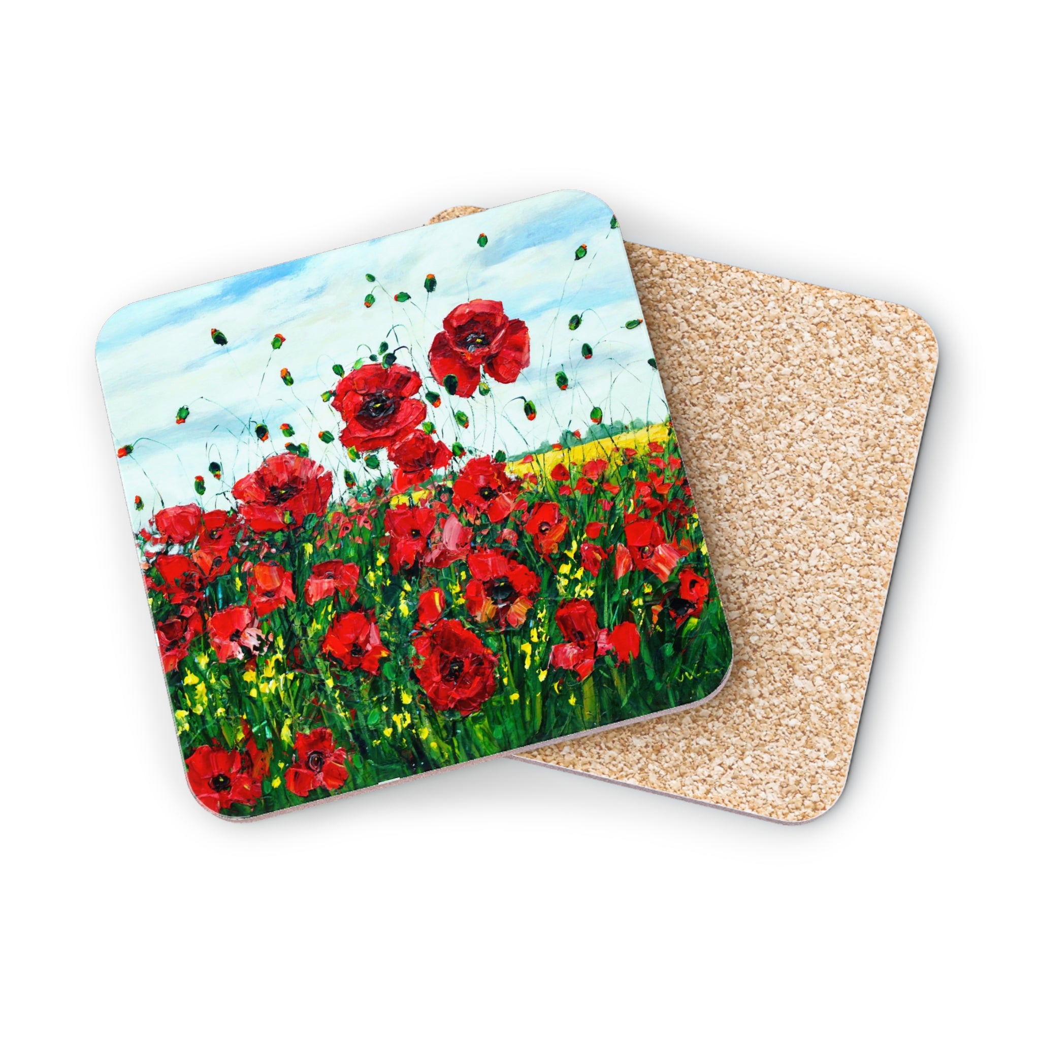 Poppy Happiness Cork Back Coaster