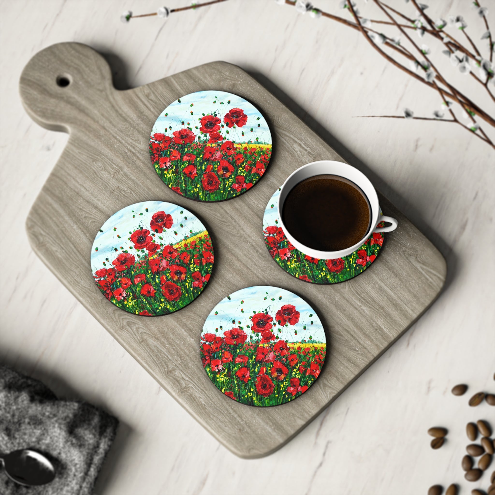 Poppy Happiness Cork Back Coaster