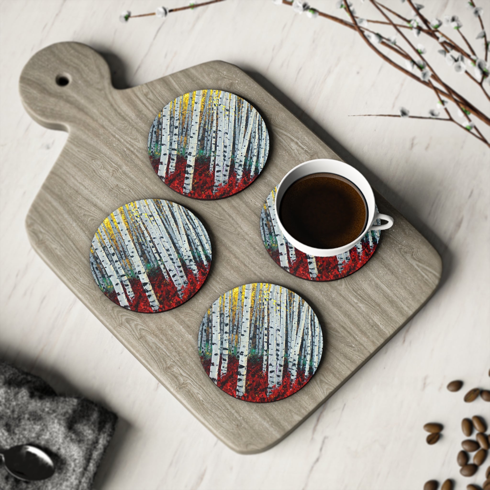 Crimson Aspens Cork Back Coaster