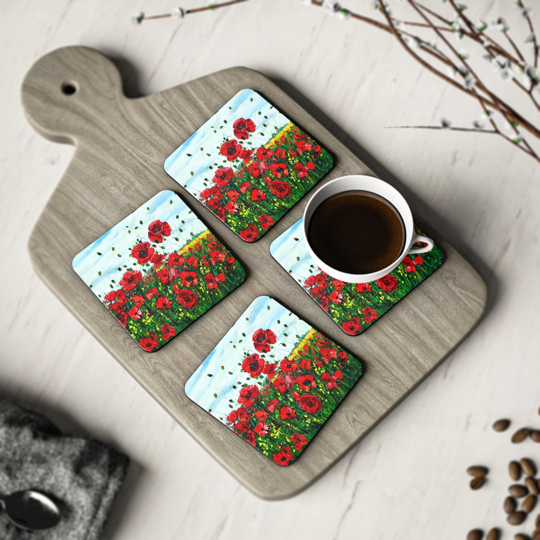 Poppy Happiness Cork Back Coaster