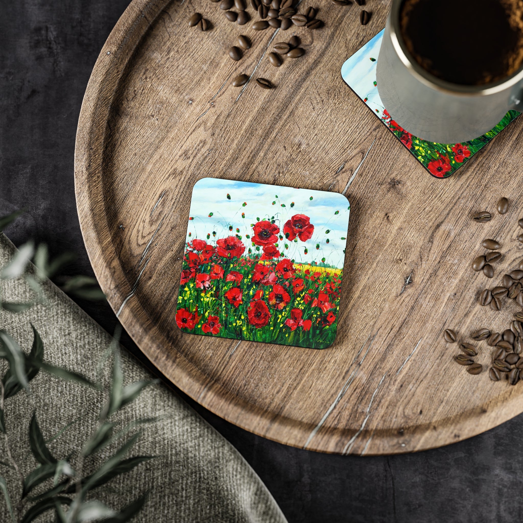 Poppy Happiness Cork Back Coaster