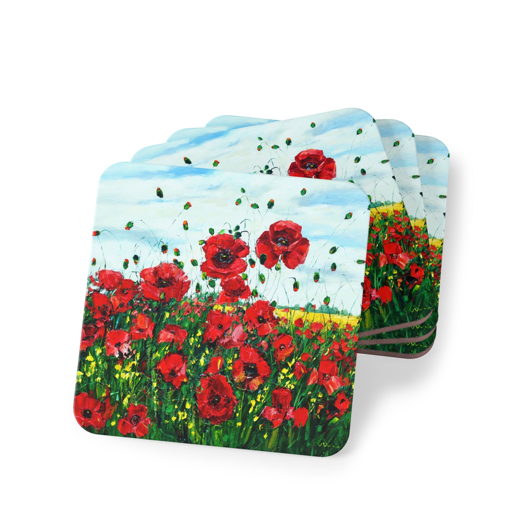 Poppy Happiness Cork Back Coaster