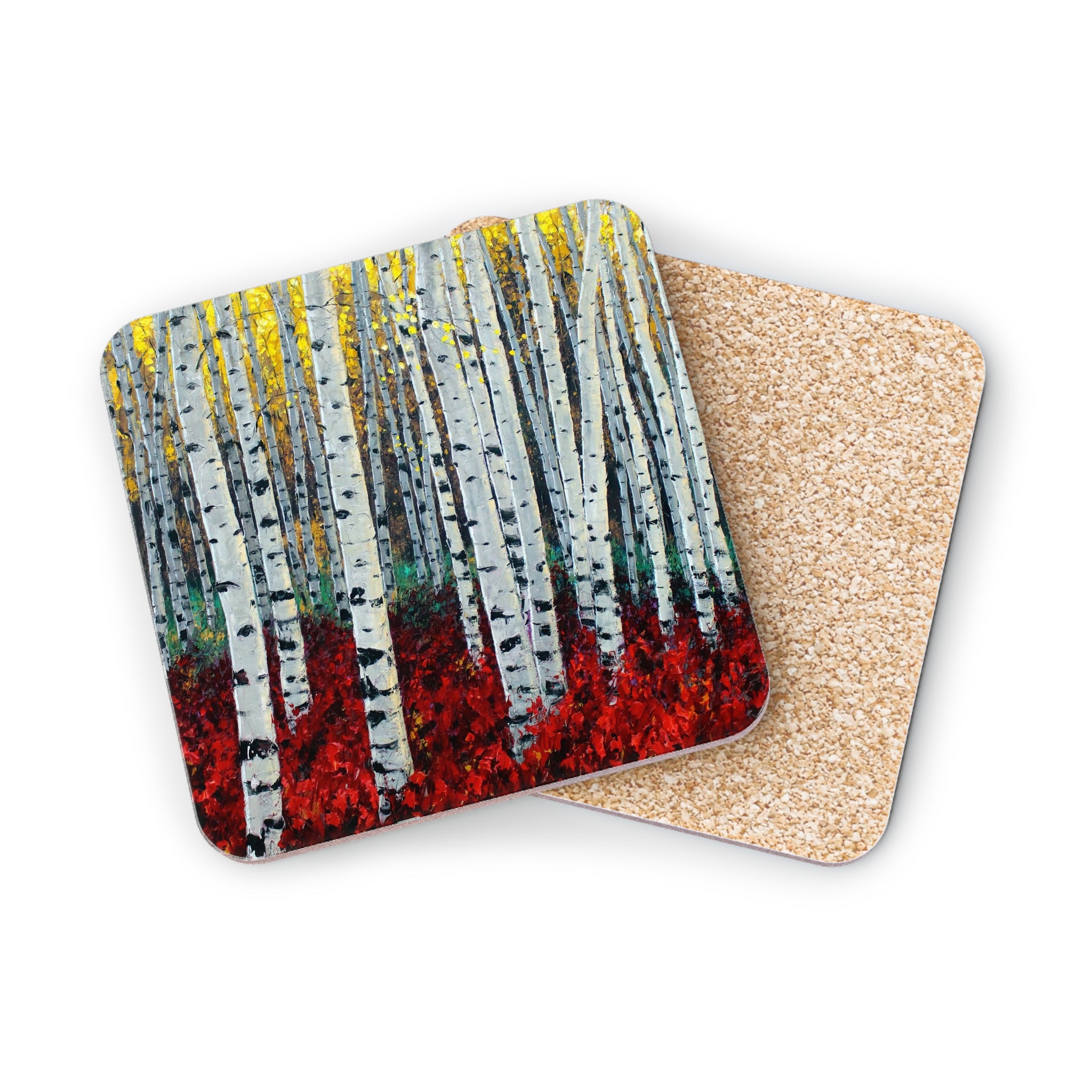 Crimson Aspens Cork Back Coaster