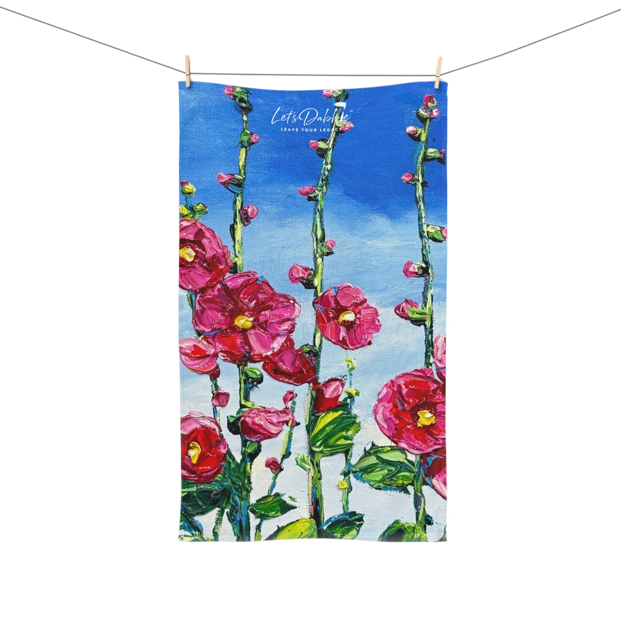 Pink Hollyhocks Hand Towel