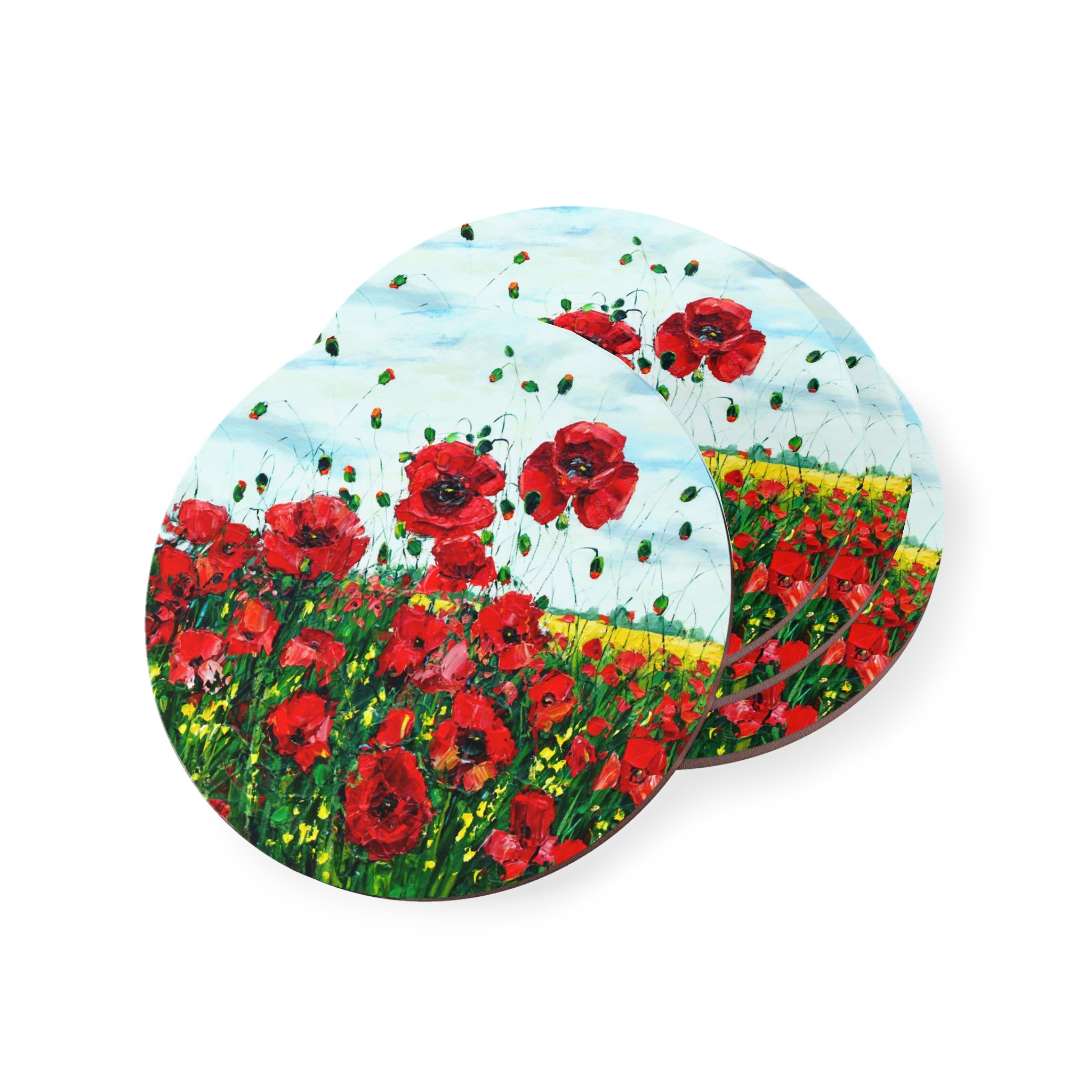 Poppy Happiness Cork Back Coaster