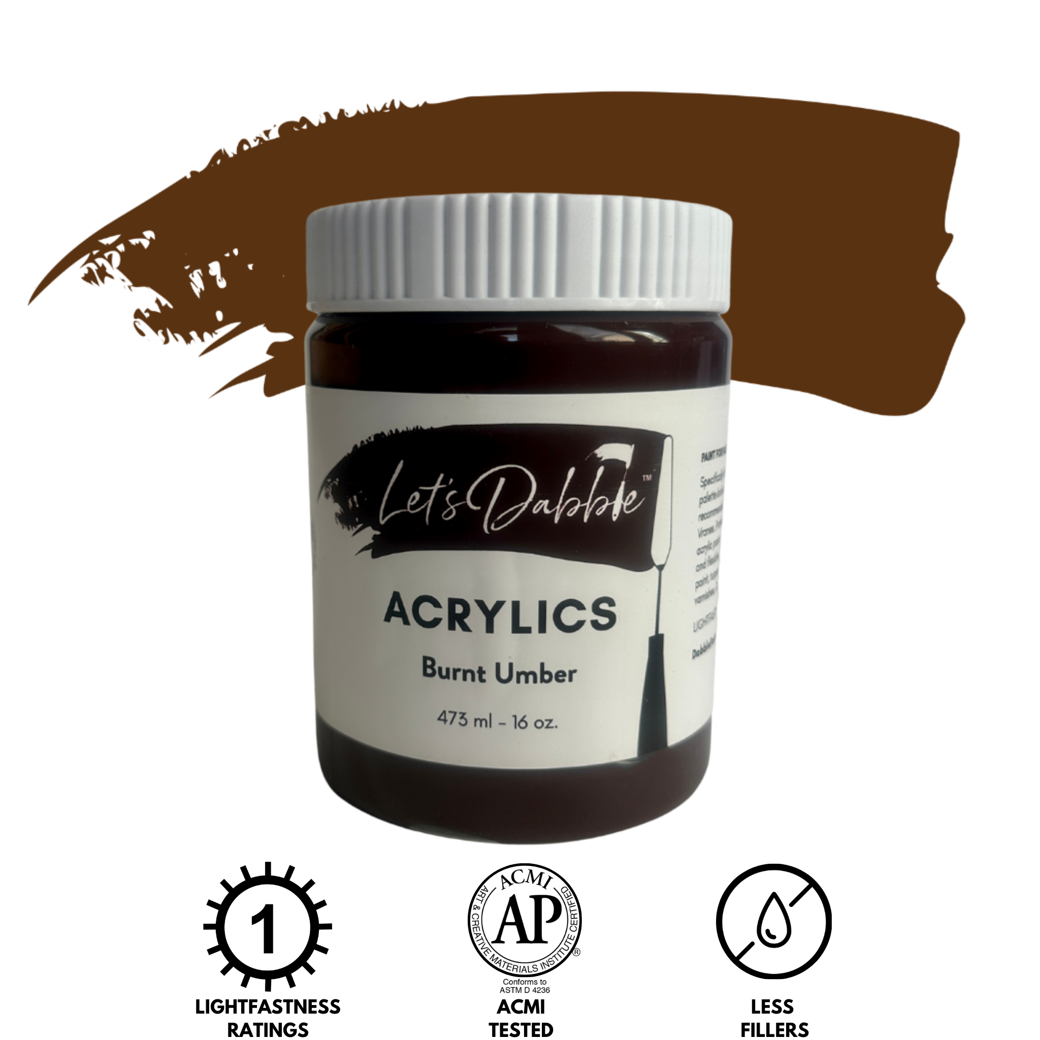 Let's Dabble™ acrylic paint in Burnt Umber, 16 oz, with an earthy brown paint swatch