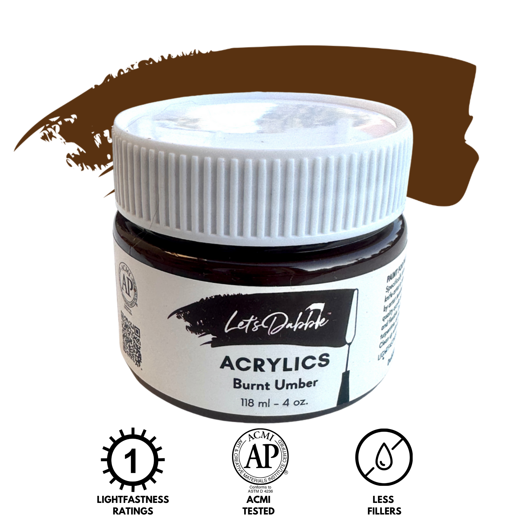 Let's Dabble™ acrylic paint in Burnt Umber, 4 oz, with an earthy brown paint swatch